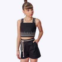 Conjunto Top Cropped E Shorts Em Sarja Com Elastano Juvenil Menina Vic&Vicky 84910 Preto