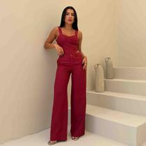 Conjunto Top E Calça Em Marrant Cor:MarsalaTamanho:P Conjunto Top E Calça Em Marrant Cor:MarsalaTamanho:P