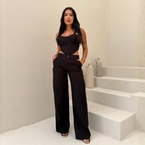 Conjunto Top E Calça Em Marrant Cor:PretoTamanho:PP Conjunto Top E Calça Em Marrant Cor:PretoTamanho:PP
