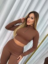 Conjunto Top E Calça Feminino 3d Tecido Canelado Blogueira
