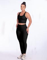 Conjunto Top e Calça Fosco Não Marca Zero Transparência Top Decote Nas Costas Legging Com Bolso Cintura Alta