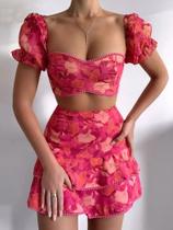 Conjunto top e saia flores