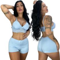 Conjunto Top E Short Para Dormir Feminino Baby Doll Conforto Renda Linha Noite Cropped Pijama Conjunto Top E Short Para Dormir Feminino Baby Doll Conforto Renda Linha Noite Cropped Pijama