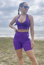 Conjunto Top e Shorts com Bolso Ameixa para Academia Treino