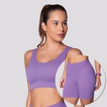 Conjunto Top e Shorts Selene Canelado Sem Costura Feminino Roxo Conjunto Top e Shorts Selene Canelado Sem Costura Feminino Roxo