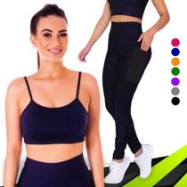 Conjunto Top fitness ALÇA FINA bojo Feminino + CALÇA leg LEGGING BOLSOS Academia Corrida 626