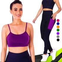 Conjunto Top fitness ALÇA FINA bojo Feminino + CALÇA leg LEGGING BOLSOS Academia Corrida 626