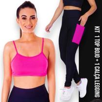 Conjunto Top fitness ALÇA FINA bojo Feminino + Calça LEG LEGGING BOLSOS Academia Corrida 626