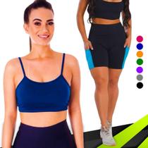 Conjunto Top fitness ALÇA FINA bojo Feminino + SHORT leg LEGGING COM BOLSOS Academia Corrida 643