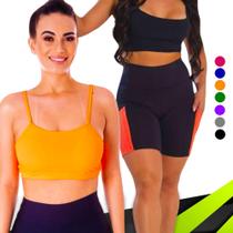 Conjunto Top fitness ALÇA FINA bojo Feminino + SHORT leg LEGGING COM BOLSOS Academia Corrida 643