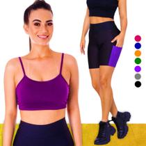 Conjunto Top fitness ALÇA FINA bojo Feminino + SHORT leg LEGGING COM BOLSOS Academia Corrida 643