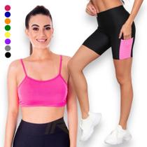 Conjunto Top fitness ALÇA FINA bojo Feminino + SHORT leg LEGGING COM BOLSOS Academia Corrida 643