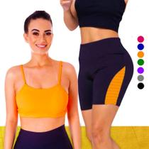 Conjunto Top fitness ALÇA FINA bojo Feminino + SHORT leg LEGGING REDINHA Academia Corrida 644