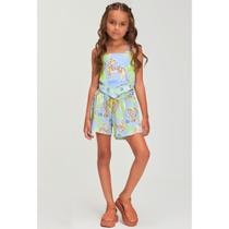 Conjunto Top Frente Lenço e Short Estampas Onça e Folhagem - Bambollina Conjunto Top Frente Lenço e Short Estampas Onça e Folhagem - Bambollina