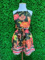 Conjunto top frente única com bojo e short de elástico com estampa florido tamanho único Conjunto top frente única com bojo e short de elástico com estampa florido tamanho único