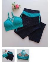 Conjunto Top + Legging Cor verde água e preto Tam M