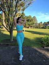 Conjunto Top + Legging, Cor Verde Água, Tam M