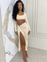 CONJUNTO TOP MANGA LONGA + SAIA COM FENDA Magalu