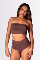 Conjunto Top Reto Sem Alça e Calcinha Pala Com Lateral Dupla