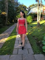Conjunto Top + Short Saia Tecido Poliamida Light Cor Vermelho Tam M