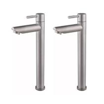 Conjunto torneira banheiro lavatorio bica alta 1/4 de volta inox escovado