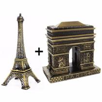 Conjunto Torre Eiffel E Arco Triunfo Monumento Paris França