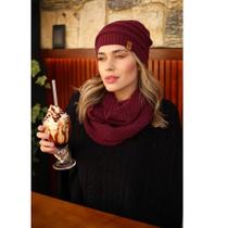 Conjunto Touca Caída Gorro Beanie Masculino E Feminino Com Cachecol Gola Lã Tricô Macio Quentinho