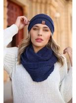 Conjunto Touca Caída Gorro Beanie Masculino E Feminino Com Cachecol Gola Lã Tricô Macio Quentinho
