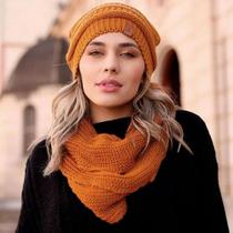 Conjunto Touca Caída Gorro Beanie Masculino E Feminino Com Cachecol Gola Lã Tricô Macio Quentinho