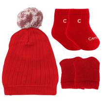 Conjunto Touca + Luva + Meia Para Bebês Recém-nascido Cor Vermelho Conjunto Touca + Luva + Meia Para Bebês Recém-nascido Cor Vermelho