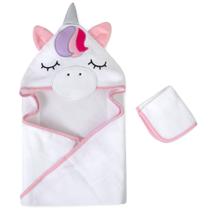 Conjunto Towel Baby Essentials Unicorn com capuz 76x76 cm 23x23 cm