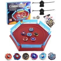 Conjunto Toy Battling Top Stadium Blade Battle AIBREAY com 6 piões Metal Fusion, 2 lançadores, 1 Arena Kids Boys, 6 ou mais