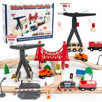 Conjunto Toy Train WOOD CITY de 56 peças de madeira para menino de 2 a 5 anos