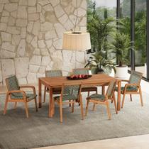 Conjunto Traço 2 Cadeiras com Braço, 4 Cadeiras sem Braço e 1 Mesa 180cm Corda Stain Jatobá Verde/Ol Conjunto Traço 2 Cadeiras com Braço, 4 Cadeiras sem Braço e 1 Mesa 180cm Corda Stain Jatobá Verde/Ol