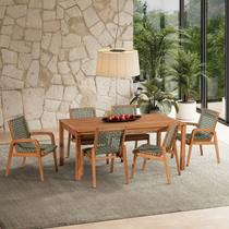 Conjunto Traço 2 Cadeiras com Braço, 4 Cadeiras sem Braço e 1 Mesa 180cm Corda Stain Jatobá Verde/Oliva