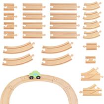 Conjunto Train Tracks WoodenEdu de 24 peças com expansão de 9 peças