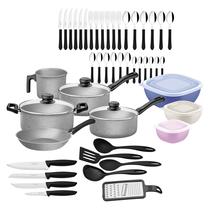 Conjunto Tramontina 47 Peças para Cozinha com Panelas Antiaderentes em Alumínio, Talheres, Facas e Utensílios Domésticos