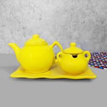 Conjunto Travessa Bule E Açucareiro Amarelo