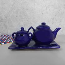 Conjunto Travessa Bule E Açucareiro Cobalto