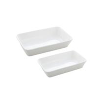 Conjunto Travessa Refratario de Porcelana Branco 20cm 25,5cm