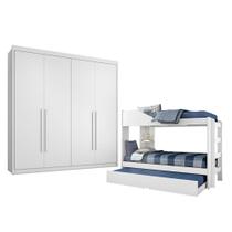 Conjunto Treliche Solteiro Indy e Guarda Roupa Casal 4 Portas 4 Gavetas Bergamo Branco Conjunto Treliche Solteiro Indy e Guarda Roupa Casal 4 Portas 4 Gavetas Bergamo Branco