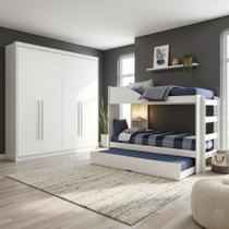Conjunto Treliche Solteiro Indy e Guarda Roupa Casal 4 Portas 4 Gavetas Bergamo Branco Conjunto Treliche Solteiro Indy e Guarda Roupa Casal 4 Portas 4 Gavetas Bergamo Branco