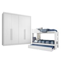 Conjunto Treliche Solteiro Indy e Guarda Roupa Casal 4 Portas 4 Gavetas Bergamo