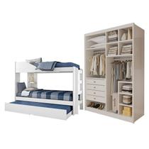 Conjunto Treliche Solteiro Siena e Closet Casal sem Portas 4 Gavetas Bergamo Branco