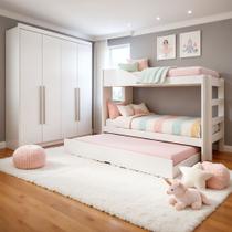 Conjunto Treliche Solteiro Siena e Guarda Roupa Casal 4 Portas 4 Gavetas Bergamo