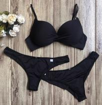 Conjunto Três peças Lingerie - Preto- tamanho G