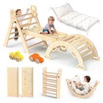 Conjunto triangular BlueWood Pikler de brinquedo de escalada com almofada 9 em 1