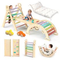 Conjunto triangular BlueWood Pikler de brinquedo de escalada com almofada 9 em 1
