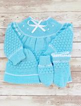 Conjunto Tricô De Bebê Casaco Pérola Simples Gorro Luva E Meia