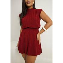 Conjunto Tricot Feminino Inverno Colete e Saia Plissada Conjunto Trico Moda Feminina Inverno